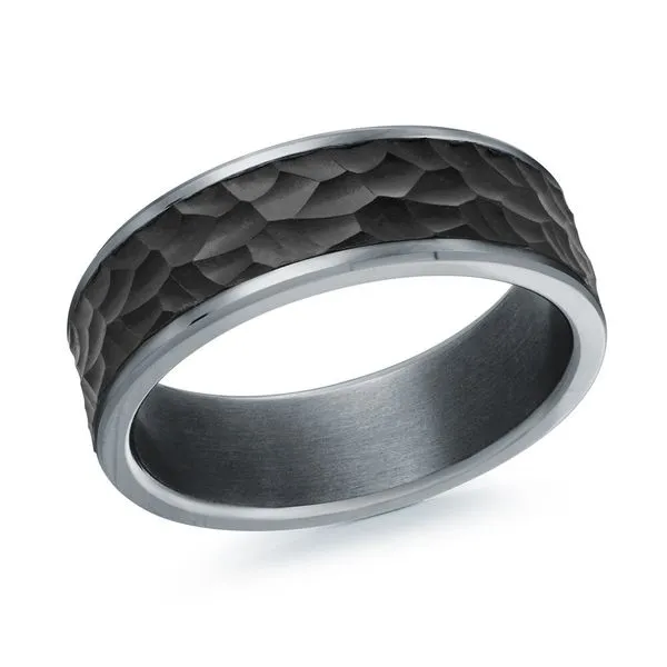 MALO  Tantalum and Hammered Carbon Fiber Inlay Wedding Band, 7MM, Size 10  TANT-029-7 Barnes Jewelers Goldsboro, NC