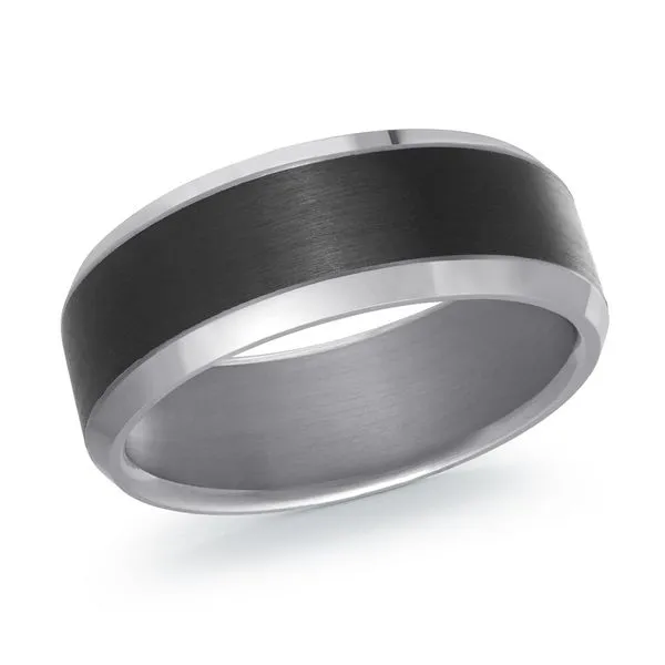 MALO  Tantalum and Satin Carbon Fiber Inlay Wedding Band, 7MM, Size 10  TANT-031-7 Barnes Jewelers Goldsboro, NC
