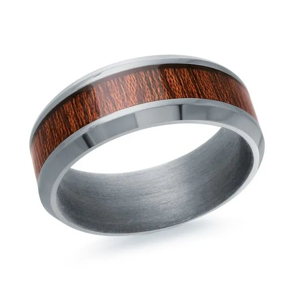 MALO  Tantalum and Wood Inlay Wedding Band, 8MM, Size 10  TANT-032-8 Barnes Jewelers Goldsboro, NC