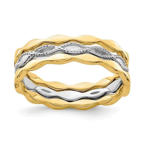 QUALITY GOLD  3 Stackable Bands, 14KT Yellow and White Gold, Size 7  R658 Barnes Jewelers Goldsboro, NC