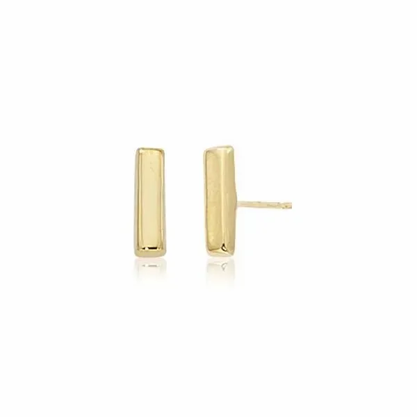 Yellow 14 Karat Small Bar Post Stud Earrings. Made in USA. Barnes Jewelers Goldsboro, NC