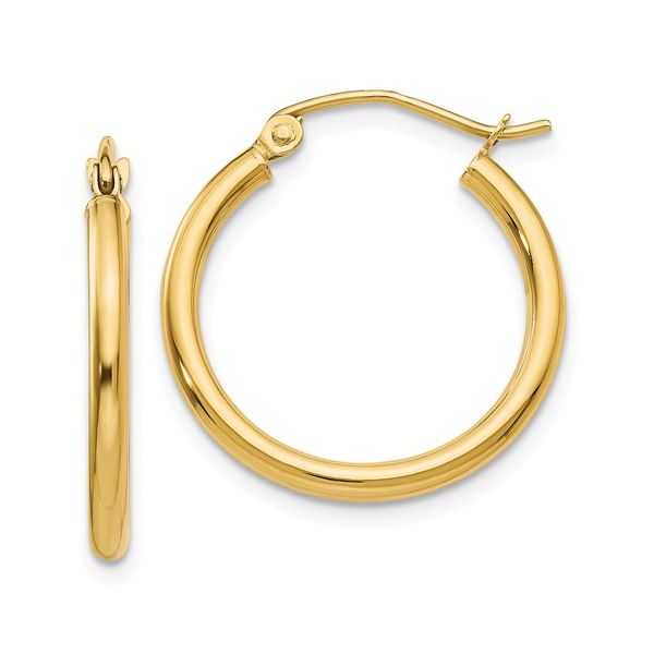 10 Karat Yellow 2mm x 20mm tube hoop earrings Barnes Jewelers Goldsboro, NC
