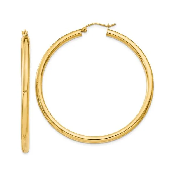 Yellow 10 Karat 3mm X 50mm  X-Large Tube Hoop Earrings Barnes Jewelers Goldsboro, NC