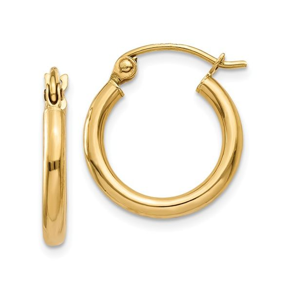 14KY Tube Hoop Earrings 2mm x 15mm Barnes Jewelers Goldsboro, NC