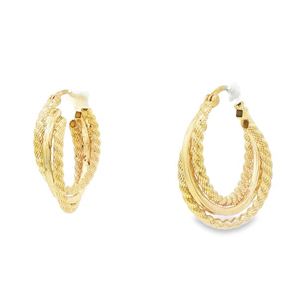 Triple Crossover Hoop Earrings | 14KT Yellow Gold | Barnes Jewelers Goldsboro NC Barnes Jewelers Goldsboro, NC