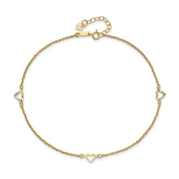 Diamond Cut Hearts Anklet | 14KT Yellow Gold | Barnes Jewelers Goldsboro NC Barnes Jewelers Goldsboro, NC
