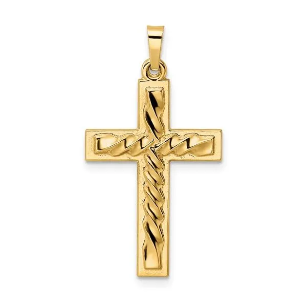 QUALITY GOLD  Twisted Hollow Cross Pendant, 14KT Yellow Gold  XR1874 Barnes Jewelers Goldsboro, NC
