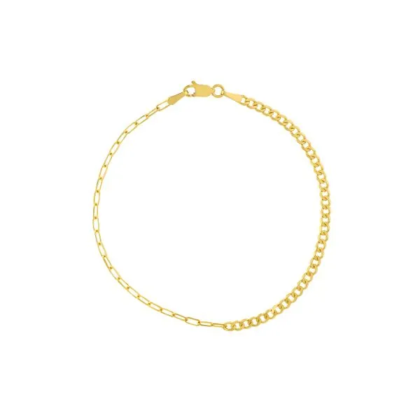 MIDAS  50/50 Paperclip and Curb Chain Bracelet, 14KT Yellow Gold, 1.95MM, 7.5