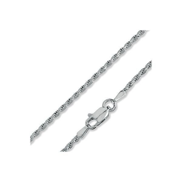 Rhodium Sterling Silver  1.8mm Rope Chain Length 20, Lobster Clasp, Barnes Jewelers Goldsboro, NC