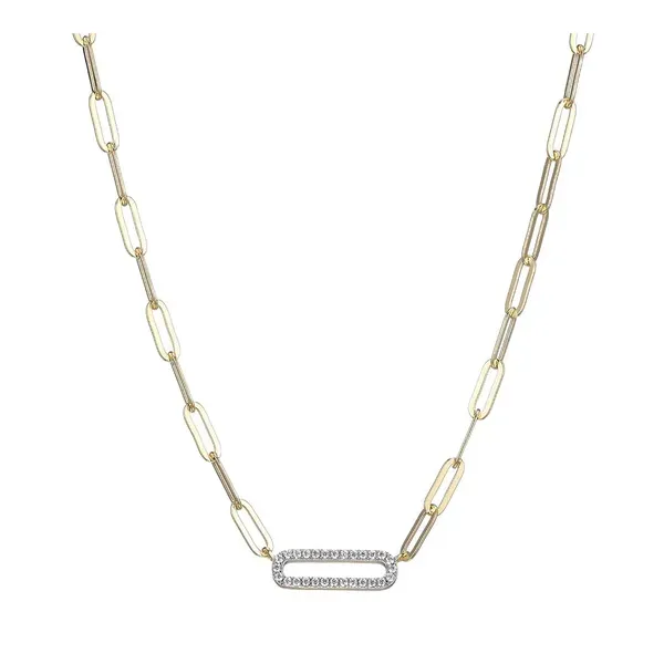CHARLES GARNIER  CZ Paperclip Necklace, Sterling Silver, 18KT Yellow Gold Plated, 17
