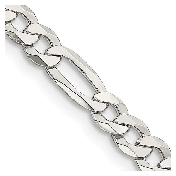 QUALITY GOLD  Flat Figaro Chain, Sterling Silver, Rhodium, 4.5MM, 20