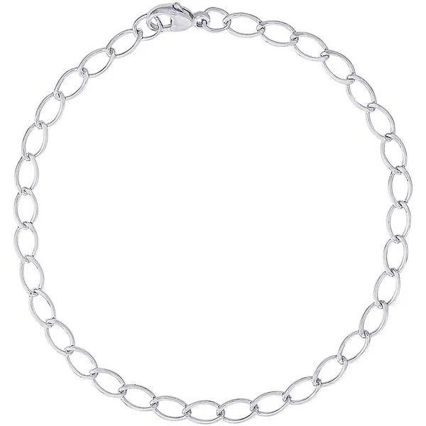 Rhodium Sterling Silver Small Elongated Oval Link Classic Charm Bracelet Length 7