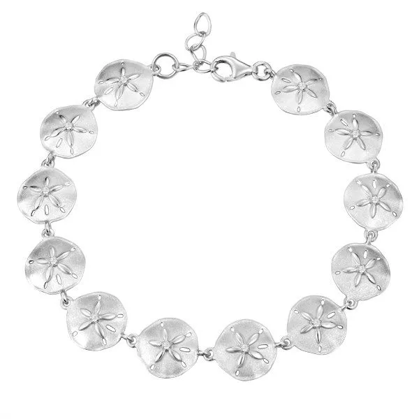 ALAMEA  Sand Dollar Bracelet, Sterling Silver, Rhodium, Cubic Zirconia, 7
