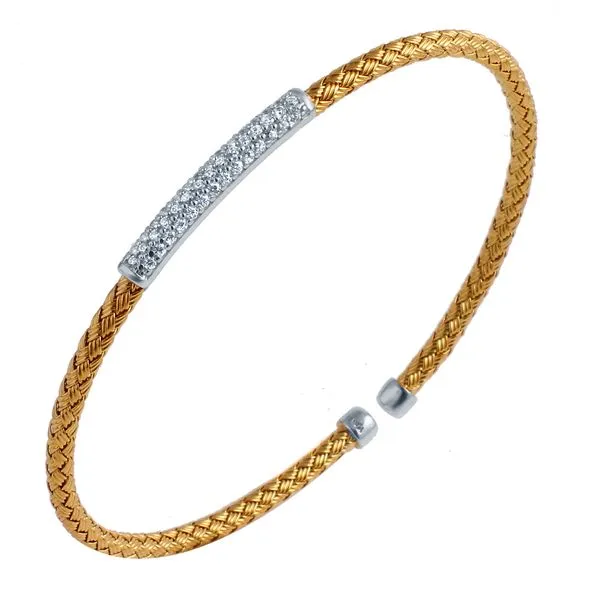 CHARLES GARNIER  Woven CZ Bar Cuff Bracelet, Sterling Silver, 18KT Yellow Gold Plated, 3MM  MLC8001YWZ Barnes Jewelers Goldsboro, NC