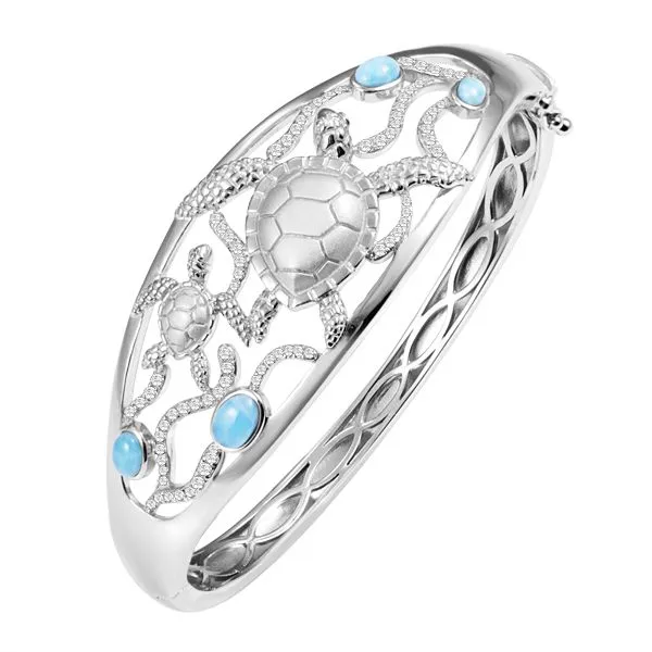 ALAMEA  Larimar and White Topaz Turtle Bangle, Sterling Silver, Rhodium, Hinged  701-84-03 Barnes Jewelers Goldsboro, NC