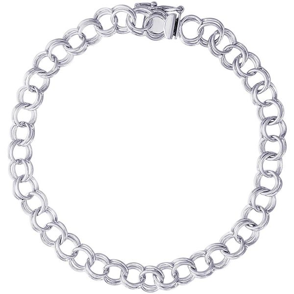 Rhodium Sterling Silver  Double Link Curb Classic Charm Bracelet, With Box & Safety clasp, Length  7