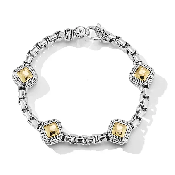 JAI  Station Bracelet, Sterling Silver and 14KT Yellow Gold, Medium, 7.75