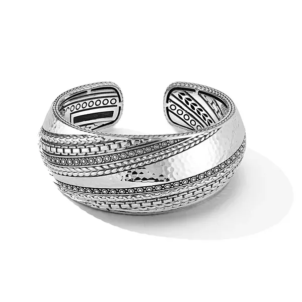 JAI  Modern Artisan Tapered Wide Textured Cuff Bracelet, Sterling Silver, 30MM, Medium, 7.75