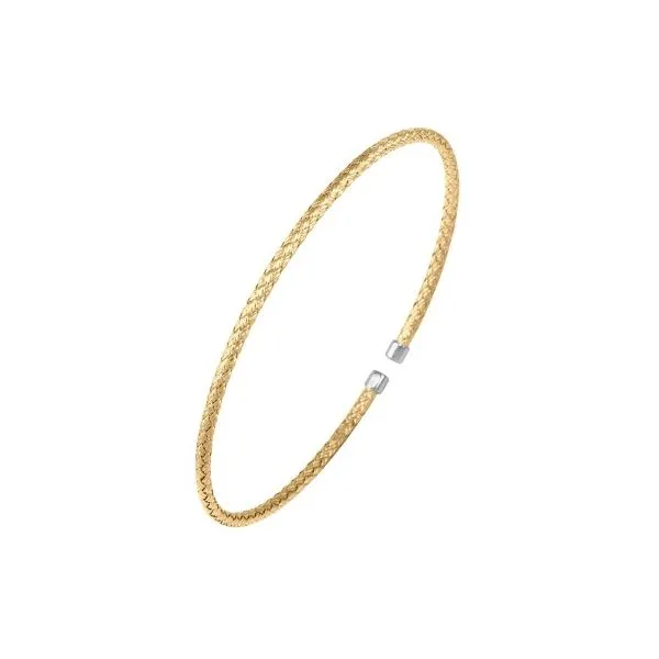 CHARLES GARNIER  Woven Cuff Bracelet, Sterling Silver and 18KT Yellow Gold Plated, 2MM, 60MM X 50MM  MLC8513YW Barnes Jewelers Goldsboro, NC