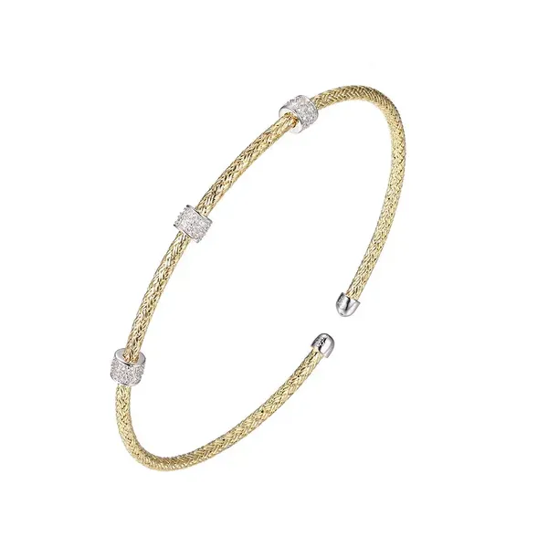 CHARLES GARNIER  CZ Station Cuff Bracelet, Sterling Silver and 18KT Yellow Gold Plated, 60MM X 50MM  MLC3207YWZ Barnes Jewelers Goldsboro, NC