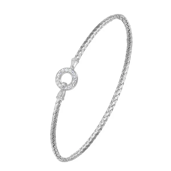 CHARLES GARNIER  Circle Mesh Bangle, Sterling Silver, Rhodium, Cubic Zirconia, 2MM, 6.75