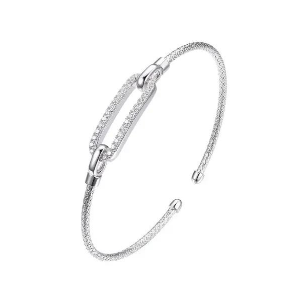 CHARLES GARNIER  CZ Open Bar Woven Cuff, Sterling Silver, Rhodium, 60MM X 50MM  MLC3331WZ Barnes Jewelers Goldsboro, NC