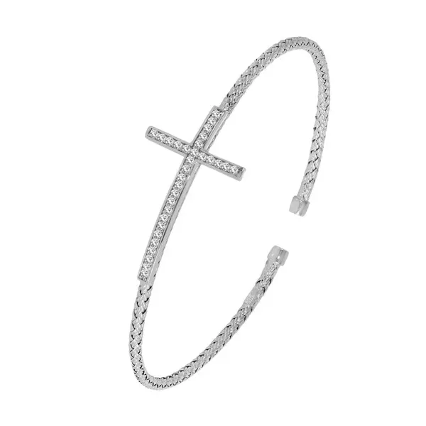 CHARLES GARNIER  CZ Cross Cuff, Sterling Silver, Rhodium, 60MM X 50MM  MLC8540WZ Barnes Jewelers Goldsboro, NC