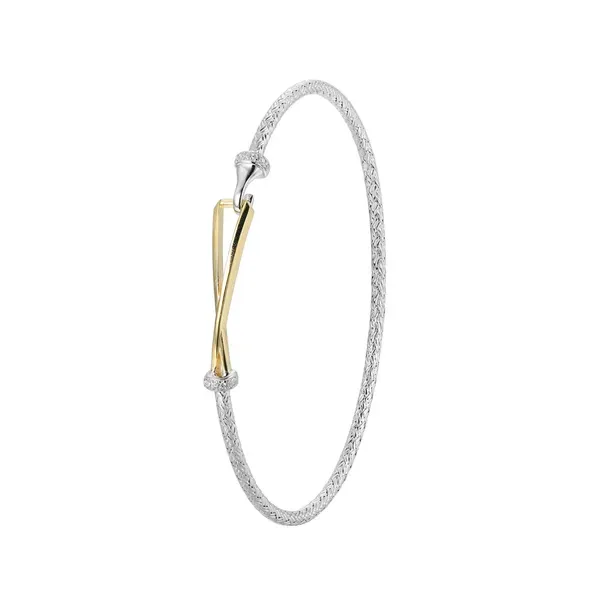 CHARLES GARNIER  Classic Mesh Triangular Station Bangle, Sterling Silver, Rhodium and Yellow Gold Plated, Cubic Zirconia, 6.75