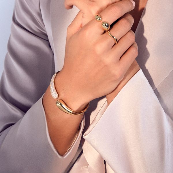 Sif Jakobs “Goccia” CZ Hinged Bangle | 18KT Gold Plated Sterling Silver | Barnes Jewelers Goldsboro NC Image 2 Barnes Jewelers Goldsboro, NC