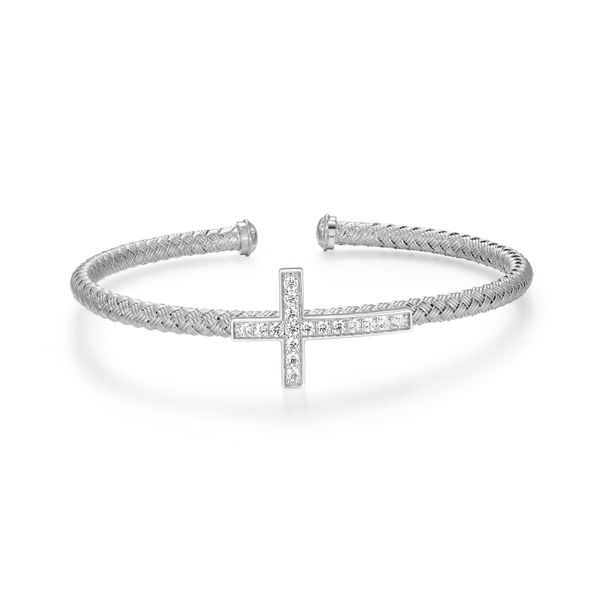 Charles Garnier “Grace” CZ Cross Cuff Bracelet | Rhodium-Plated Sterling Silver | Barnes Jewelers Goldsboro NC Barnes Jewelers Goldsboro, NC