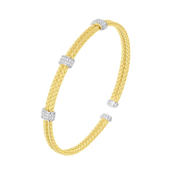 Charles Garnier Double CZ Station Cuff Bracelet | Two-Tone Sterling Silver | Barnes Jewelers Goldsboro NC Barnes Jewelers Goldsboro, NC