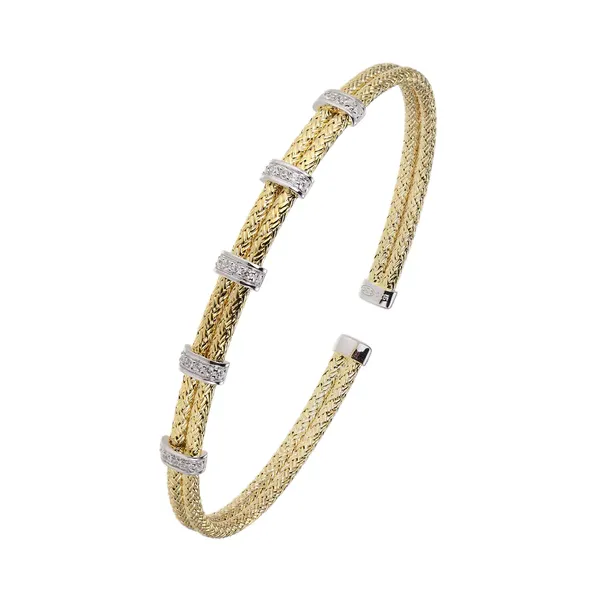 Charles Garnier CZ Station Double Woven Cuff Bracelet | Sterling Silver & 18KT Gold Plated | Barnes Jewelers Goldsboro NC Barnes Jewelers Goldsboro, NC