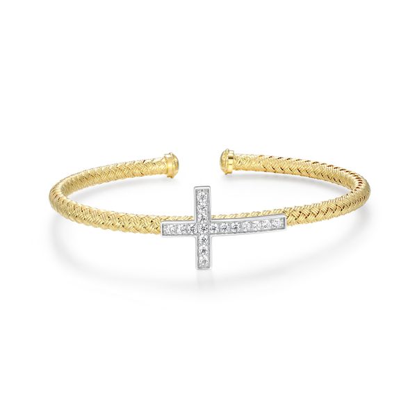 Charles Garnier CZ Cross Cuff Bracelet | 18KT Gold Plated Sterling Silver | Barnes Jewelers Goldsboro NC Barnes Jewelers Goldsboro, NC