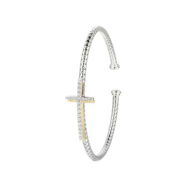 Charles Garnier CZ Cross Cuff Bracelet | 14KT Gold Plated Sterling Silver | Barnes Jewelers Goldsboro NC Barnes Jewelers Goldsboro, NC