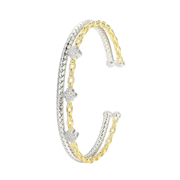 Charles Garnier Double CZ Cuff Bracelet | Two-Tone Sterling Silver & Gold Plated | Barnes Jewelers Goldsboro NC Barnes Jewelers Goldsboro, NC