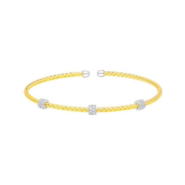Charles Garnier CZ Station Cuff Bracelet | Sterling Silver & 18KT Gold Plated | Barnes Jewelers Goldsboro NC Barnes Jewelers Goldsboro, NC
