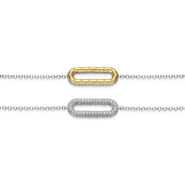 Charles Garnier Reversible CZ Paperclip Link Chain Bracelet | 18KT Gold Plated Sterling Silver | Barnes Jewelers Goldsboro NC Image 2 Barnes Jewelers Goldsboro, NC