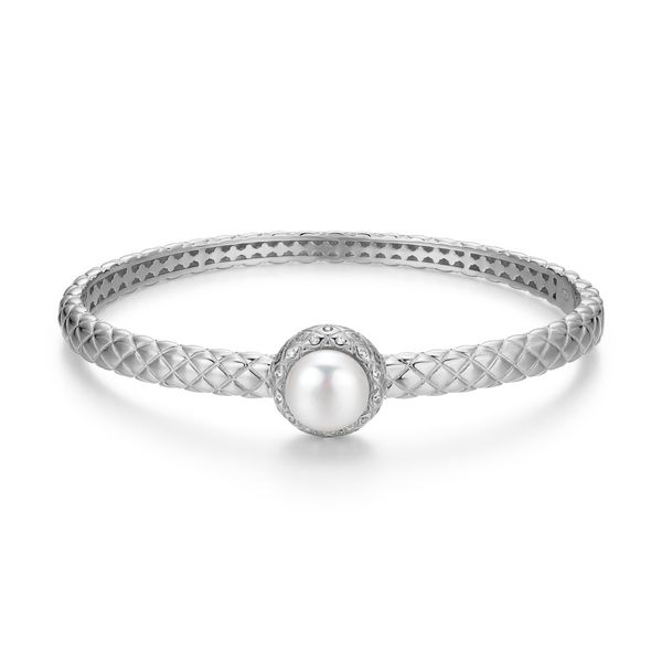 Charles Garnier Pearl & CZ Bangle Bracelet | Rhodium-Plated Sterling Silver | Barnes Jewelers Goldsboro NC Barnes Jewelers Goldsboro, NC