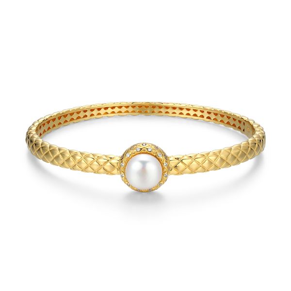 Charles Garnier Pearl & CZ Bangle Bracelet | 18KT Gold Plated Sterling Silver | Barnes Jewelers Goldsboro NC Barnes Jewelers Goldsboro, NC