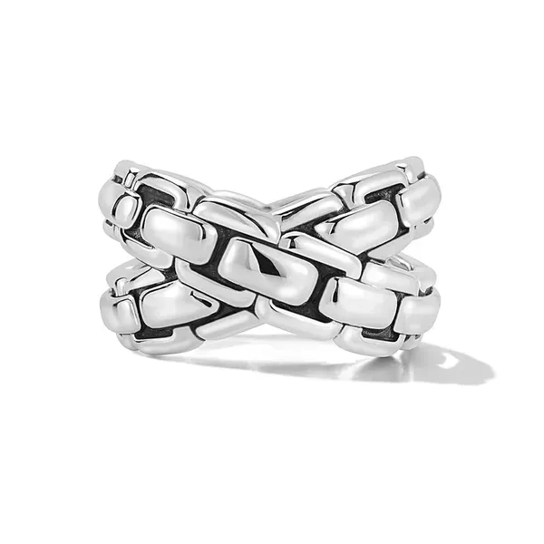 JAI  Graduated Criss-Cross Box Chain Ring, Sterling Silver, Size 7  JJH1006R-7 Barnes Jewelers Goldsboro, NC