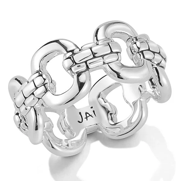 JAI  Interlocked Box Chain Ring, Sterling Silver, 10MM, Size 7  JJH4002R-7 Barnes Jewelers Goldsboro, NC