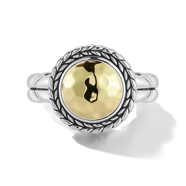 JAI Hammered Round Disc Ring | Sterling Silver & 14KT Yellow Gold | Barnes Jewelers Goldsboro NC Barnes Jewelers Goldsboro, NC