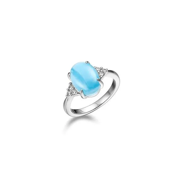 ALAMEA  Larimar and CZ Ring, Sterling Silver, Rhodium, Cubic Zirconia, Size 7  796-83-04 Barnes Jewelers Goldsboro, NC