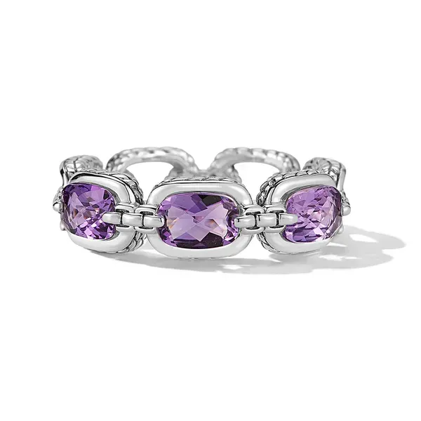 JAI  Amethyst Chain Link Style Ring, Sterling Silver, Elongated Cushion Amethysts, Size 7  JJH1018R-7-AM Barnes Jewelers Goldsboro, NC