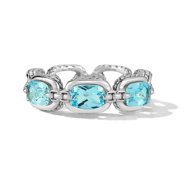 JAI  Blue Topaz Chain Link Style Ring, Sterling Silver, Elongated Cushion Blue Topaz, Size 7  JJH1018R-7-BT Barnes Jewelers Goldsboro, NC