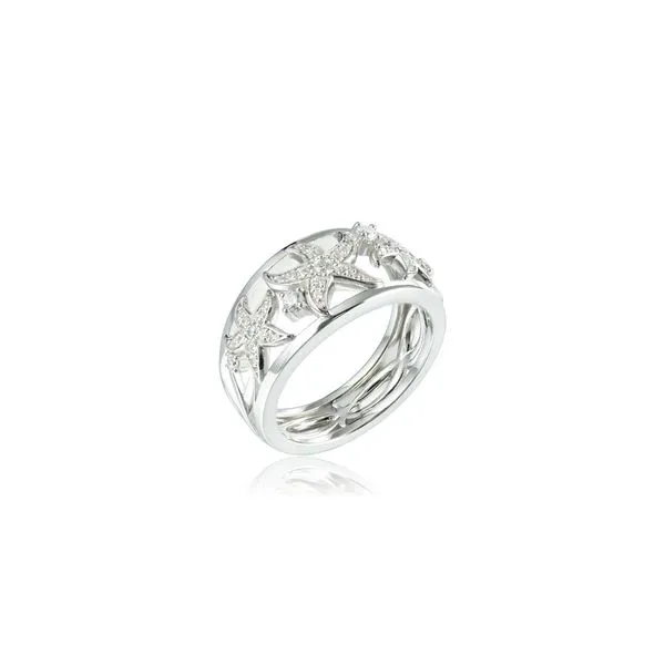 ALAMEA  Starfish Cigar Band Ring, Sterling Silver, Rhodium, CZ, Size 7  446-13-01 Barnes Jewelers Goldsboro, NC