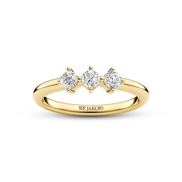 Sif Jakobs “Princess” Three Stone CZ Ring | 18KT Gold Plated Sterling Silver | Barnes Jewelers Goldsboro NC Barnes Jewelers Goldsboro, NC