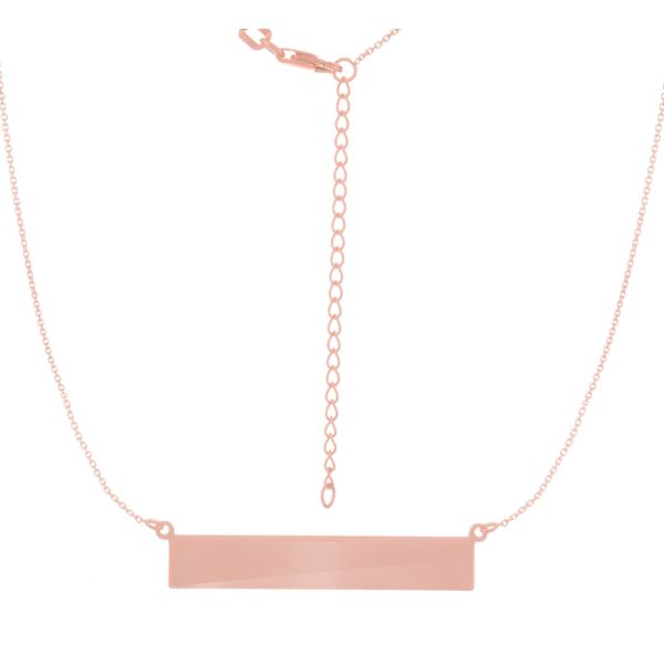 Rosé Sterling Silver Bar Pendant, E2W, 36.5mm x 6.5mm, engraveable,  Length 16