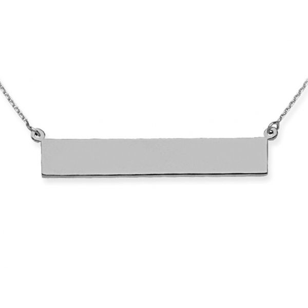 Rhodium Sterling Silver E2W Bar Name Plate Necklace,  6.5mm x 36.5mm,  Length 16+2
