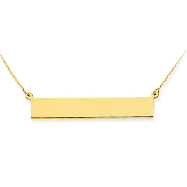 Yellow Gold Plated Sterling Silver Polished  E2W Bar Pendant, 6.5mm x 36.5mm, Engraveable,  16+2